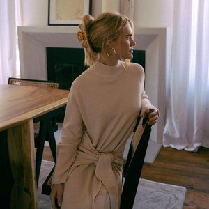 Knit Midi Dress Wrap Cream Sweater Mockneck